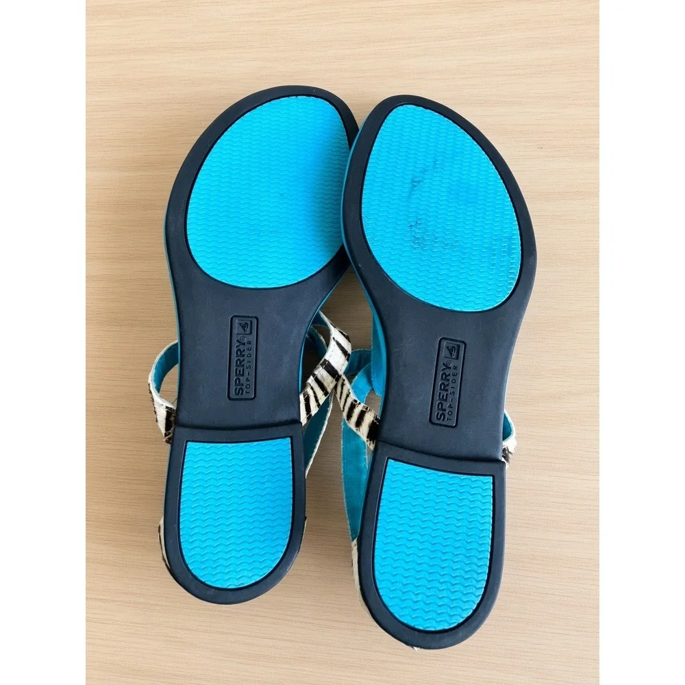 Sperry Top Sider Zebra Calf Hair Thong Sandals Womens 7 Turquoise Excellent